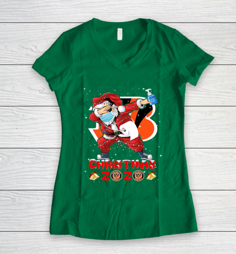 Cincinnati Bengals Funny Santa Claus Dabbing Christmas 2020 NFL Women's V-Neck T-Shirt 3