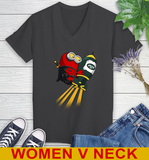 NFL Football New York Jets Deadpool Minion Marvel Shirt Women's V-Neck T-Shirt 8