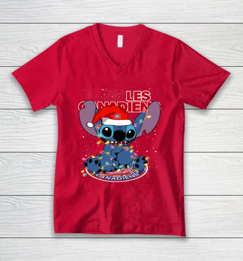 Montreal Canadiens NHL Hockey noel stitch Christmas V-Neck T-Shirt 3