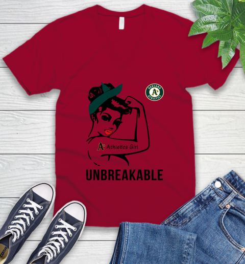 MLB Oakland Athletics Girl Unbreakable Baseball Sports V-Neck T-Shirt 5