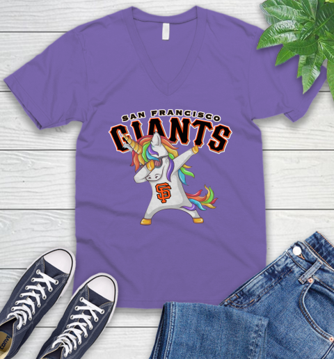 San Francisco Giants MLB Baseball Funny Unicorn Dabbing Sports V-Neck T-Shirt 10