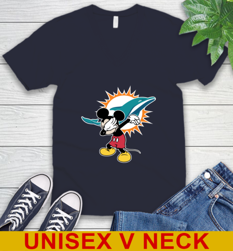 Miami Dolphins NFL Football Dabbing Mickey Disney Sports V-Neck T-Shirt 3