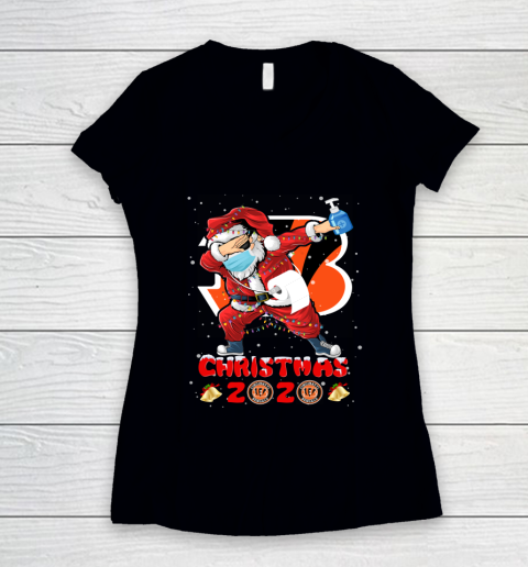 Cincinnati Bengals Funny Santa Claus Dabbing Christmas 2020 NFL Women's V-Neck T-Shirt