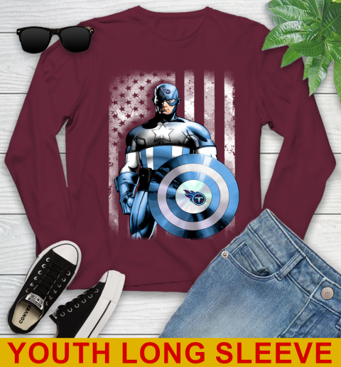 Tennessee Titans NFL Football Captain America Marvel Avengers American Flag Shirt Youth Long Sleeve 6