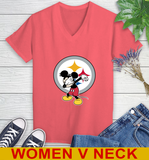 Pittsburgh Steelers NFL Football Dabbing Mickey Disney Sports Women's V-Neck T-Shirt 7