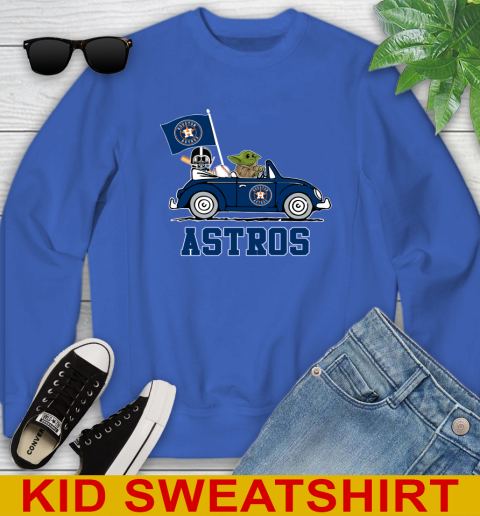 MLB Baseball Houston Astros Darth Vader Baby Yoda Driving Star Wars Shirt Youth Sweatshirt 7