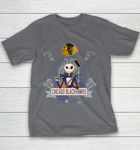 NHL Chicago Blackhawks Hockey Jack Skellington Halloween Youth T-Shirt 5