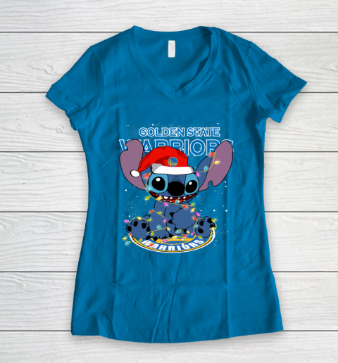 Golden State Warriors NBA noel stitch Basketball Christmas Women's V-Neck T-Shirt 4