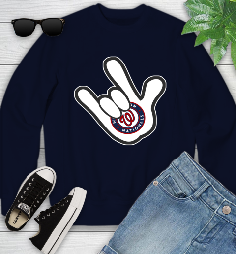 Washington Nationals MLB Baseball Mickey Rock Hand Disney Youth Sweatshirt 3