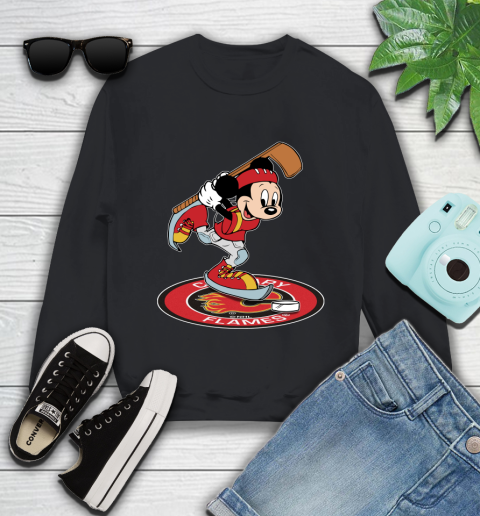 NHL Hockey Calgary Flames Cheerful Mickey Disney Shirt Youth Sweatshirt