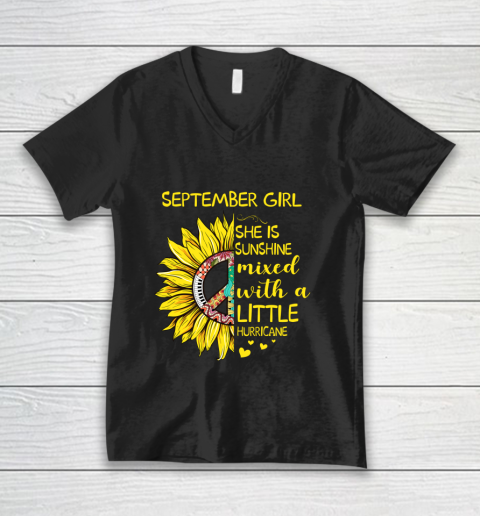 September Girl She is Sunshine Shirt Women Hippie Sunflower V-Neck T-Shirt