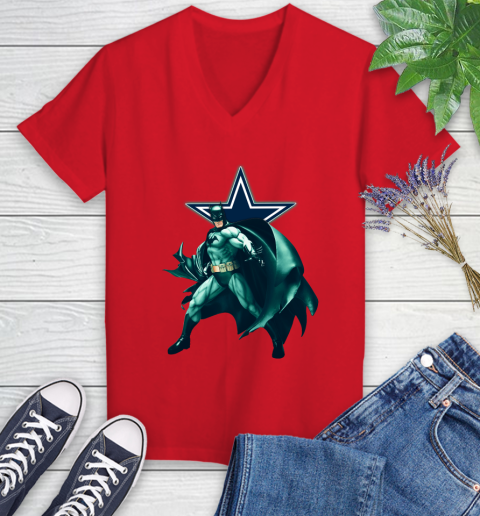 NFL Batman Football Sports Dallas Cowboys Women's V-Neck T-Shirt 12