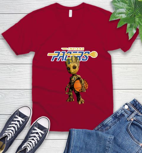Indiana Pacers NBA Basketball Groot Marvel Guardians Of The Galaxy V-Neck T-Shirt 8