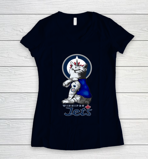 NHL My Cat Loves Winnipeg Jets Hockey Women's V-Neck T-Shirt 2