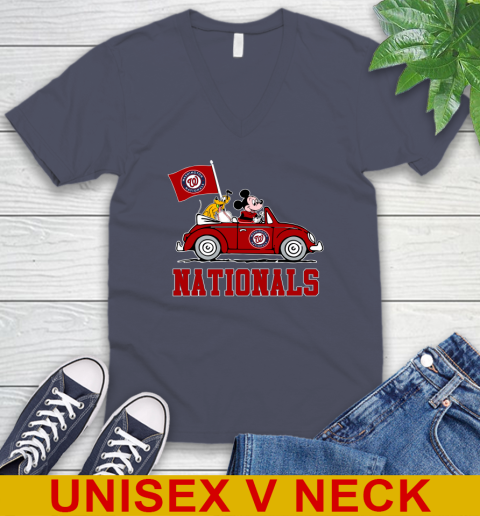 MLB Baseball Washington Nationals Pluto Mickey Driving Disney Shirt V-Neck T-Shirt 8