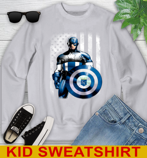 Kansas City Royals MLB Baseball Captain America Marvel Avengers American Flag Shirt Youth Sweatshirt 3