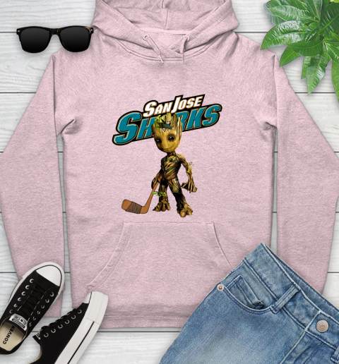 San Jose Sharks NHL Hockey Groot Marvel Guardians Of The Galaxy Youth Hoodie 10