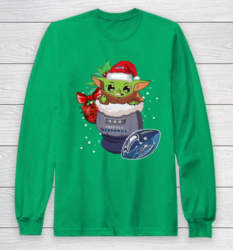 Seattle Seahawks Christmas Baby Yoda Star Wars Funny Happy NFL Long Sleeve T-Shirt 7
