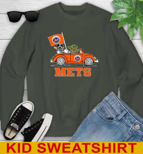 MLB Baseball New York Mets Darth Vader Baby Yoda Driving Star Wars Shirt Youth Sweatshirt 9