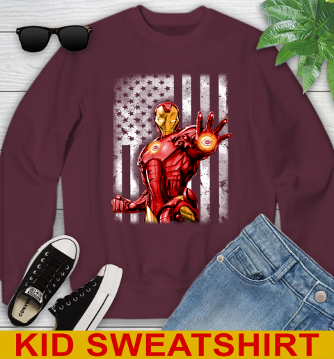 Cincinnati Reds MLB Baseball Iron Man Avengers American Flag Shirt Youth Sweatshirt 4