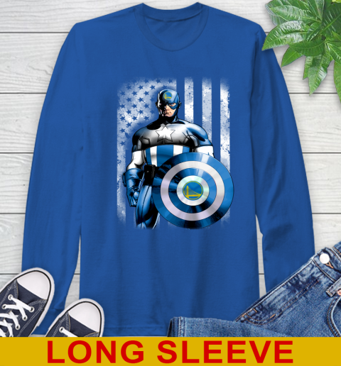 Golden State Warriors NBA Basketball Captain America Marvel Avengers American Flag Shirt Long Sleeve T-Shirt 11