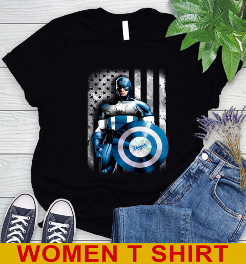 Los Angeles Dodgers MLB Baseball Captain America Marvel Avengers American Flag Shirt Women's T-Shirt