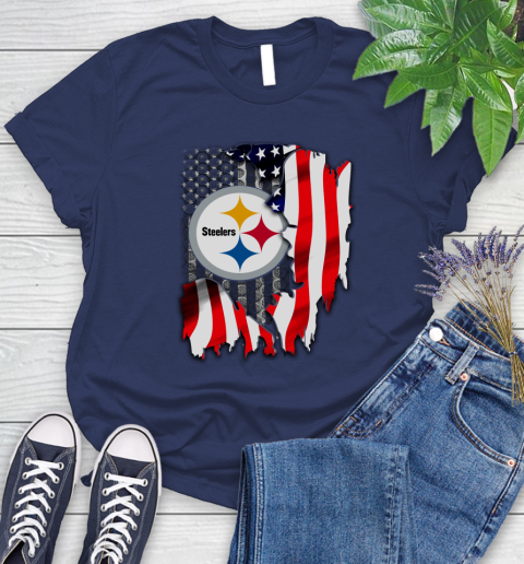 Pittsburgh Steelers NFL Football American Flag Women's T-Shirt 14