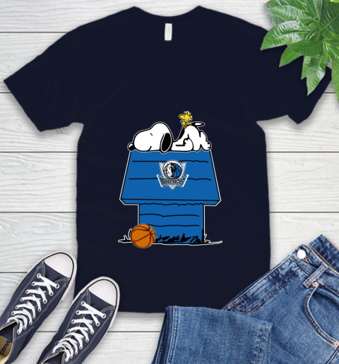 Dallas Mavericks NBA Basketball Snoopy Woodstock The Peanuts Movie V-Neck T-Shirt 3