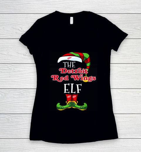 Detroit Red Wings Christmas ELF Funny NHL Women's V-Neck T-Shirt