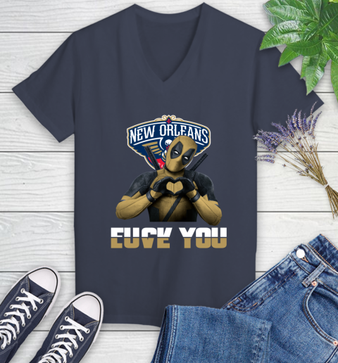 NBA New Orleans Pelicans Deadpool Love You Fuck You Basketball Sports Women's V-Neck T-Shirt 12