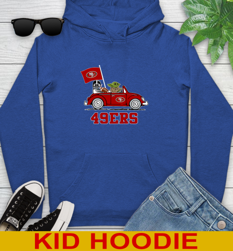 NFL Football San Francisco 49ers Darth Vader Baby Yoda Driving Star Wars Shirt Youth Hoodie 10