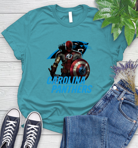 NFL Captain America Thor Spider Man Hawkeye Avengers Endgame Football Carolina Panthers Women's T-Shirt 12