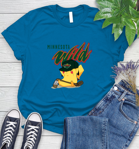 NHL Pikachu Hockey Sports Minnesota Wild Women's T-Shirt 7