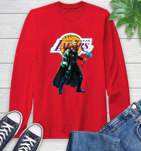 NBA Thor Avengers Endgame Basketball Los Angeles Lakers Long Sleeve T-Shirt 10