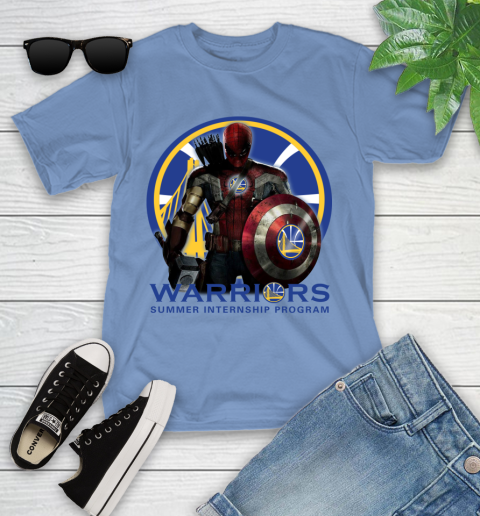 Golden State Warriors NBA Basketball Captain America Thor Spider Man Hawkeye Avengers Youth T-Shirt 11