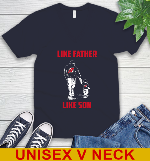 New Jersey Devils NHL Hockey Like Father Like Son Sports V-Neck T-Shirt - Image 3