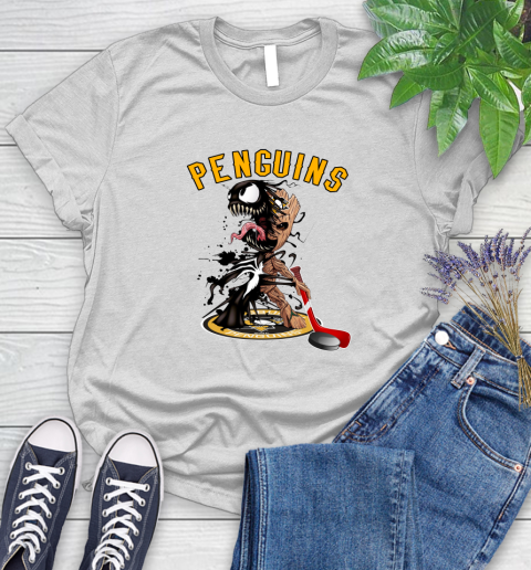 NHL Pittsburgh Penguins Hockey Venom Groot Guardians Of The Galaxy Women's T-Shirt