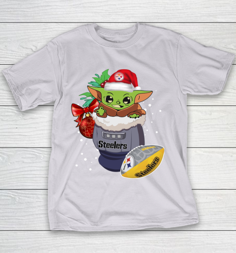 Pittsburgh Steelers Christmas Baby Yoda Star Wars Funny Happy NFL Youth T-Shirt 5