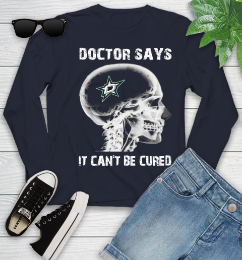 NHL Dallas Stars Hockey Skull It Can't Be Cured Shirt Youth Long Sleeve 2