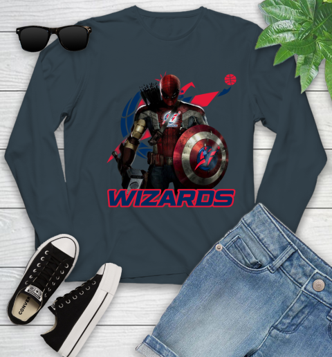 Washington Wizards NBA Basketball Captain America Thor Spider Man Hawkeye Avengers Youth Long Sleeve 8