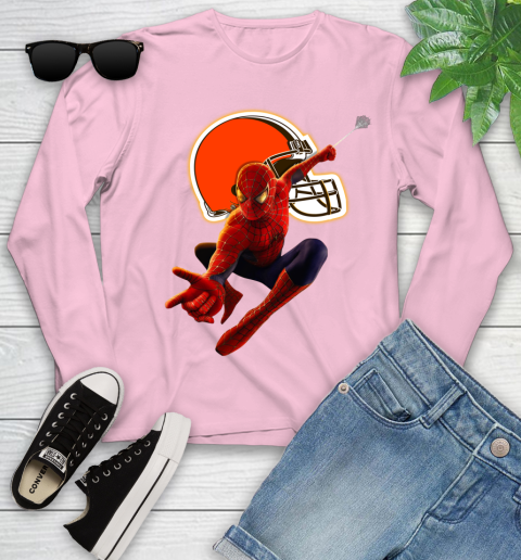 NFL Spider Man Avengers Endgame Football Cleveland Browns Youth Long Sleeve 10