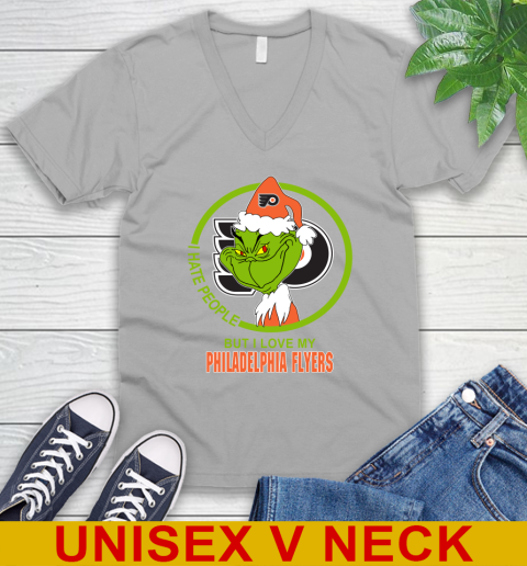 Philadelphia Flyers NHL Christmas Grinch I Hate People But I Love My Favorite Hockey Team V-Neck T-Shirt 4