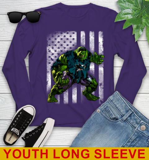 San Jose Sharks Hulk Marvel Avengers NHL Hockey American Flag Youth Long Sleeve 4