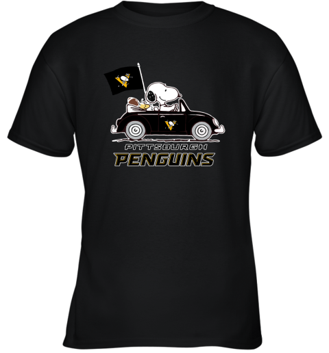 Snoopy And Woodstock Ride The Pittsburg Peguins Car NHL Youth T-Shirt