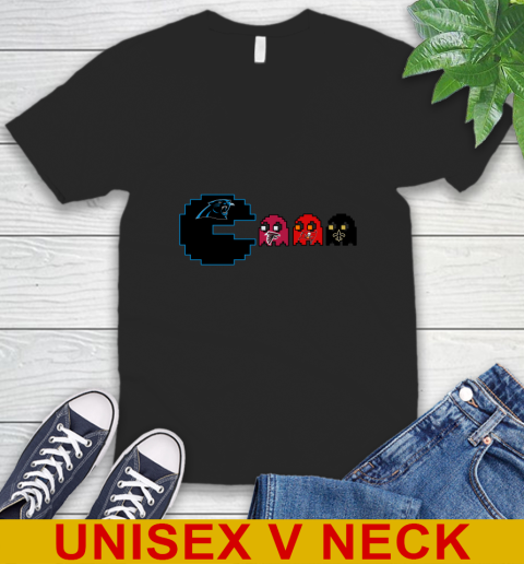 Carolina Panthers NFL Football Pac Man Champion V-Neck T-Shirt 2