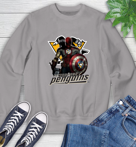 NHL Captain America Thor Spider Man Hawkeye Avengers Endgame Hockey Pittsburgh Penguins Sweatshirt 5