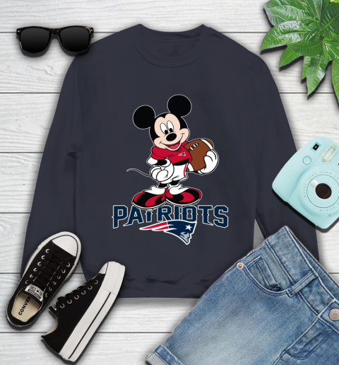 NFL Football New England Patriots Cheerful Mickey Mouse Shirt Youth Sweatshirt 3