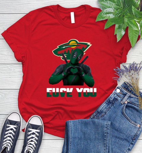 NHL Minnesota Wild Deadpool Love You Fuck You Hockey Sports Women's T-Shirt 13