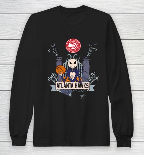 NBA Atlanta Hawks Basketball Jack Skellington Halloween Long Sleeve T-Shirt