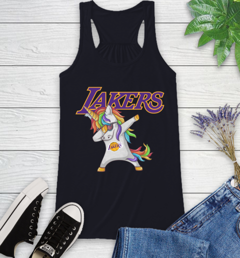 Los Angeles Lakers NBA Basketball Funny Unicorn Dabbing Sports Racerback Tank 10